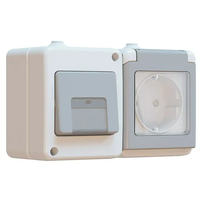 Elektro Material Fluid Combinación de interruptores para estancias con humedad - x 2, Horizontal, Gris, Montaje en la pared, IP44