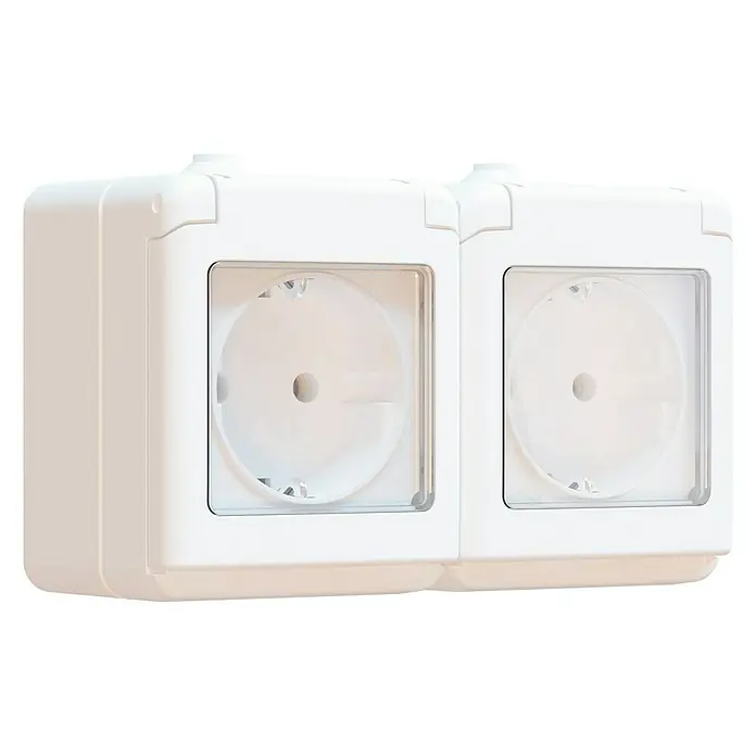 Elektro Material Fluid Enchufe para estancias con humedad - x 2, Horizontal, Montaje en la pared, IP44, Blanco