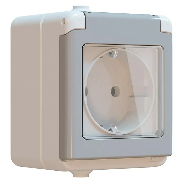 Elektro Material Fluid Enchufe para estancias con humedad - x 1, Montaje en la pared, IP44, Gris
