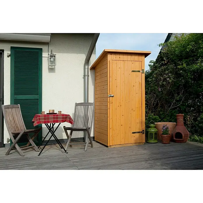 Weka Geräteschrank 361 - Außenbreite inkl. Dachüberstand: 100 cm, Außentiefe inkl. Dachüberstand: 105 cm, Holz, Natur - Stimmungsaufnahme