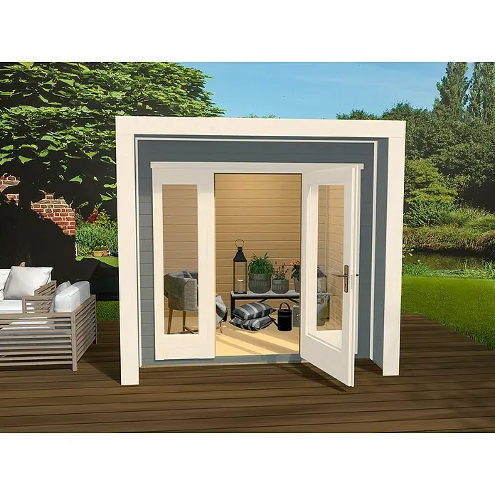 Weka Gartenhaus 263 - B x T: 245 x 250 cm, Holz, 5,62 m², Wandstärke: 28 mm, Grau - Stimmungsaufnahme