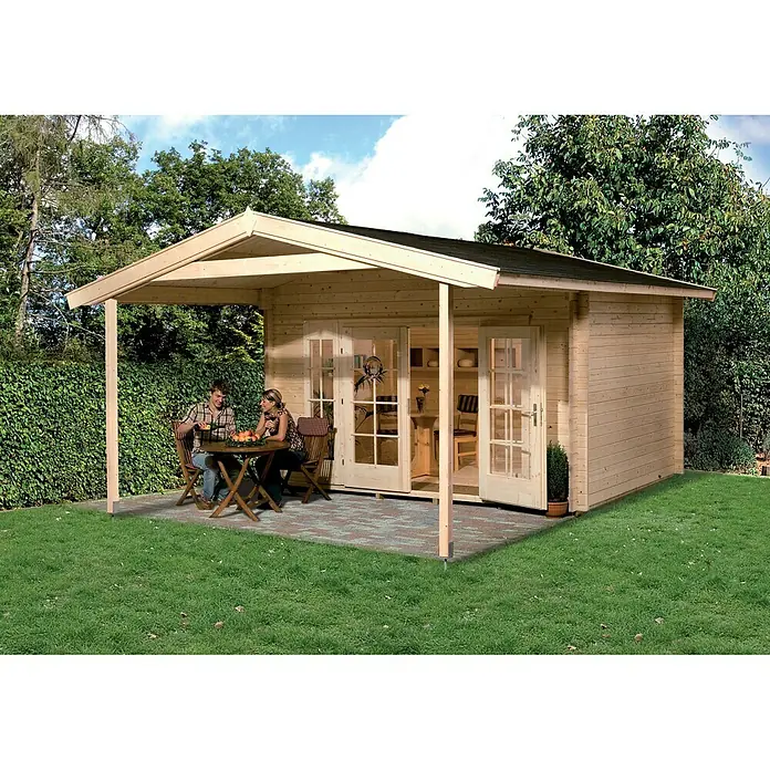 Weka Gartenhaus Weekendhaus 137 A - B x T: 460 x 590 cm, Holz, 22,04 m², Wandstärke: 45 mm, Mit Vordach 2 m - Stimmungsaufnahme