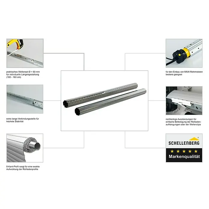 Schellenberg Achtkantwellen-Set Maxi - Auszugslänge: 160 cm, Geeignet für: Rollladen-Maxi-Systeme