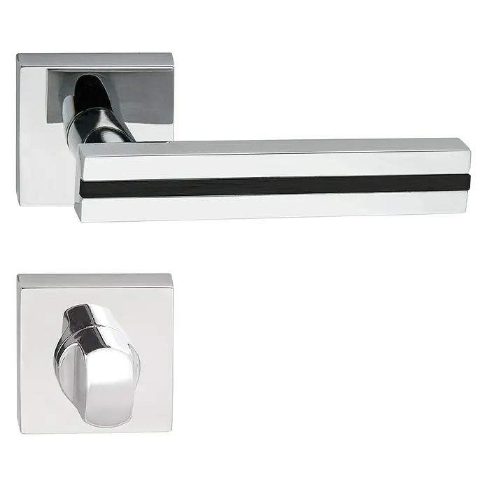 Diamond Doors Zimmertürgarnitur Hampton Black - Türstärke: 40 mm - 45 mm, Schlitzkopf/Olive SK/OL, Chrom - Linke Seitenansicht