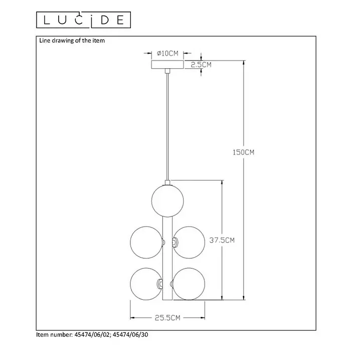 Lucide Tycho Pendelleuchte - L x B x H: 25,5 x 25,5 x 150 cm, Gold