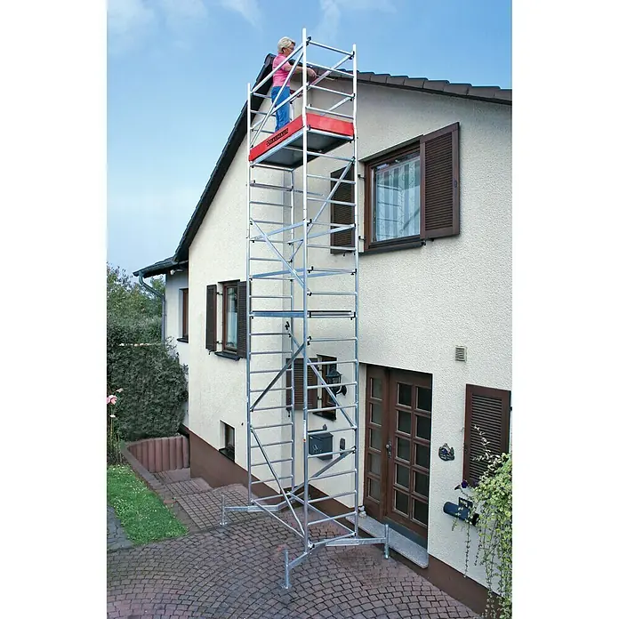 Krause ClimTec Gerüst-Set fahrbar mit Rollen - Arbeitshöhe: 7 m, Belastbarkeit Bühne: 180 kg, Bühnengröße: 0,9 m²