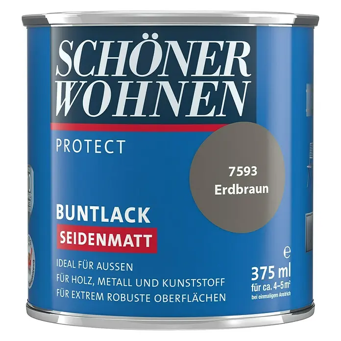 SCHÖNER WOHNEN-Farbe Protect Buntlack Protect - Erdbraun, 375 ml, Seidenmatt - Vorderansicht