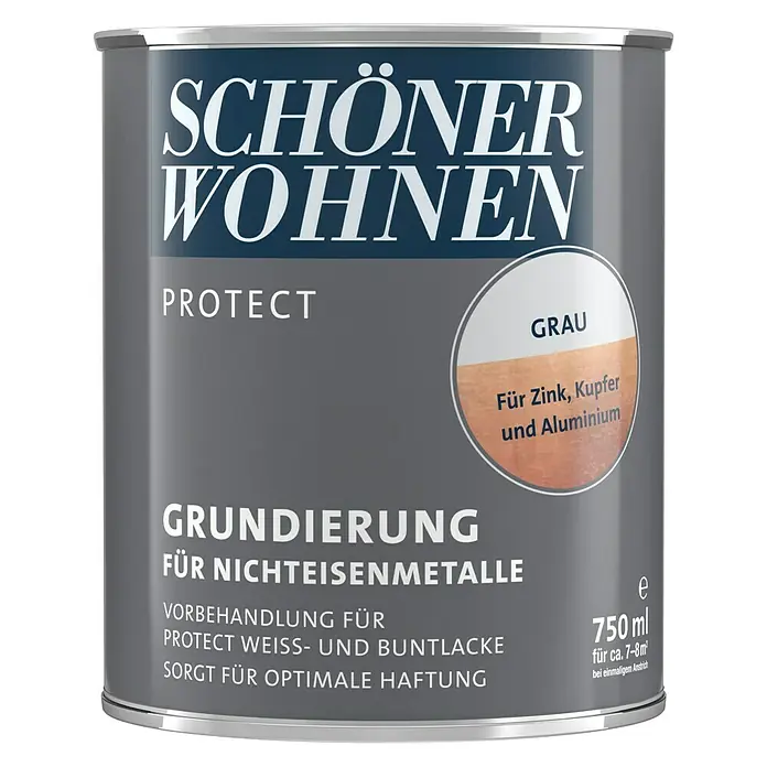 SCHÖNER WOHNEN-Farbe Protect Grundierung für Nichteisenmetalle - Grau, 750 ml - Vorderansicht
