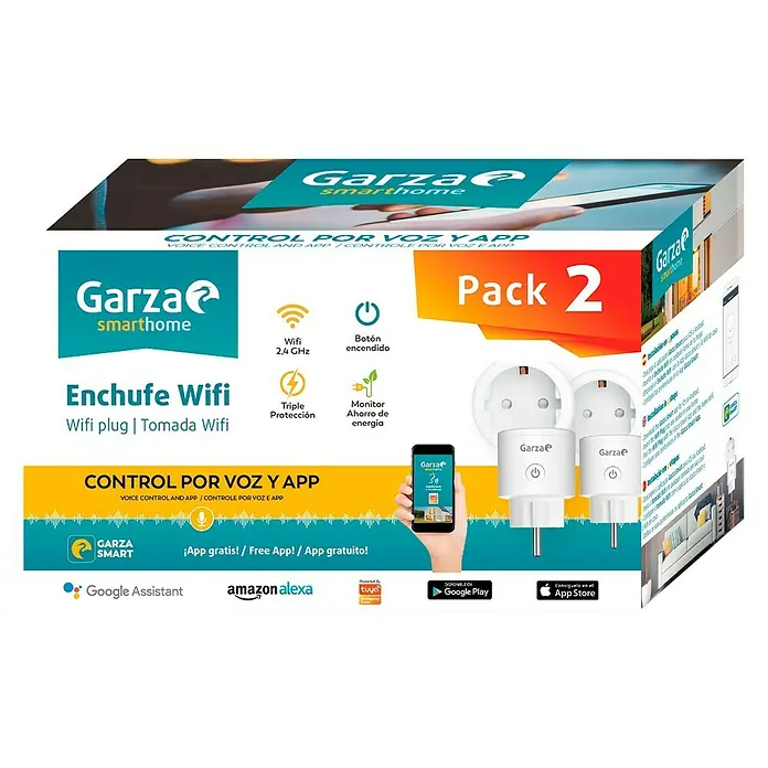 Garza Smart Home Enchufe inteligente Wifi Pack - Blanco, 2 ud., Potencia de conexión máx.: 3.680 W