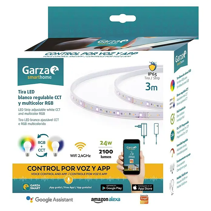 Garza Smart Home Tira LED inteligente - Largo: 3 m, Color de luz: RGB, 24 W, Color fijo