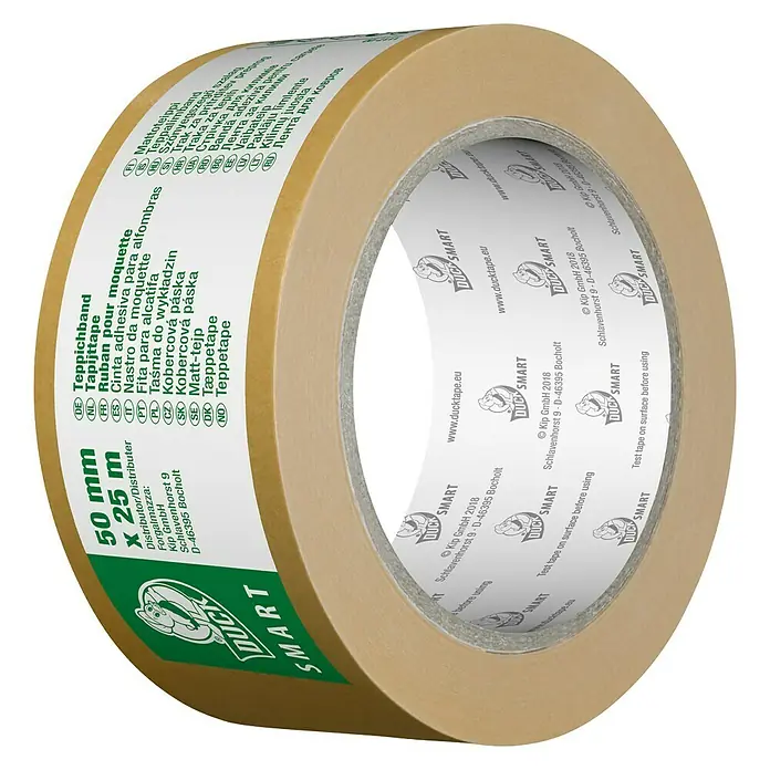 Duck Smart Dvostruko ljepljiva traka za tepih - 25 m x 50 mm, Obostrano samoljepljivo, Prikladno za: Tepisi - Pogled s lijeve strane