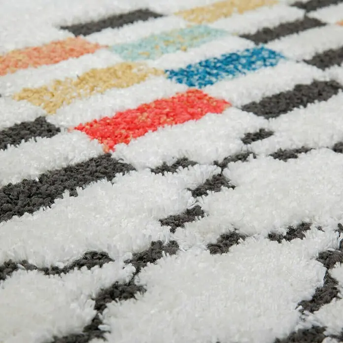 Kayoom Hochflorteppich Agadir - Multi, Weiß, Schwarz, 290 x 200 cm, 100% Polypropylen - Detailaufnahme