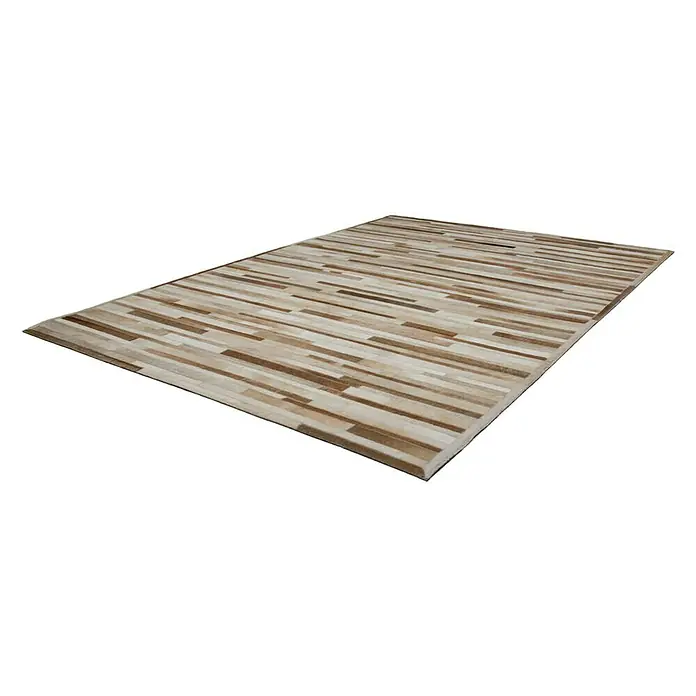 Kayoom Echtlederteppich Eclipse 110 - Creme, Braun, 170 x 120 cm, 100 % Leder - Linke Seitenansicht