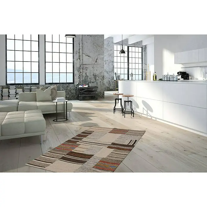 Kayoom Flachgewebeteppich Intenso 220 - Natural, 150 x 80 cm, 80 % Wolle, 20 % Baumwolle - Stimmungsaufnahme