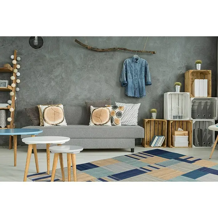 Kayoom Flachgewebeteppich Intenso 315 - Blau, 230 x 160 cm, 80 % Wolle, 20 % Baumwolle - Stimmungsaufnahme