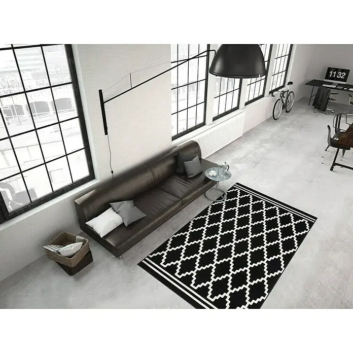 Kayoom Kurzflorteppich Lina 200 - Schwarz, 150 x 80 cm, 100 % Polypropylen - Stimmungsaufnahme