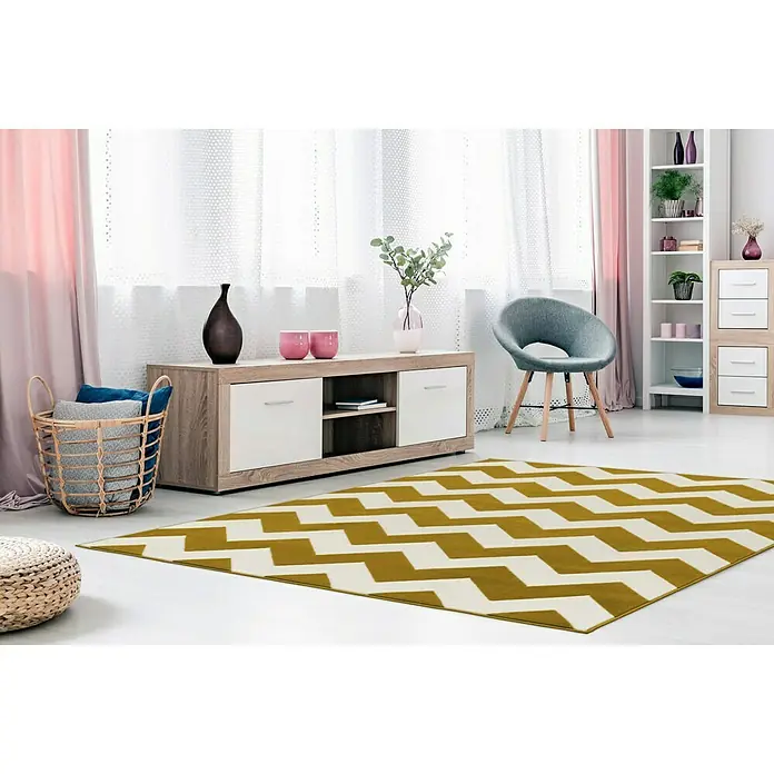 Kayoom Teppich mit Konturenschnitt Maroc - Elfenbein/Gold, 230 x 160 cm, 100 % Polypropylen - Stimmungsaufnahme