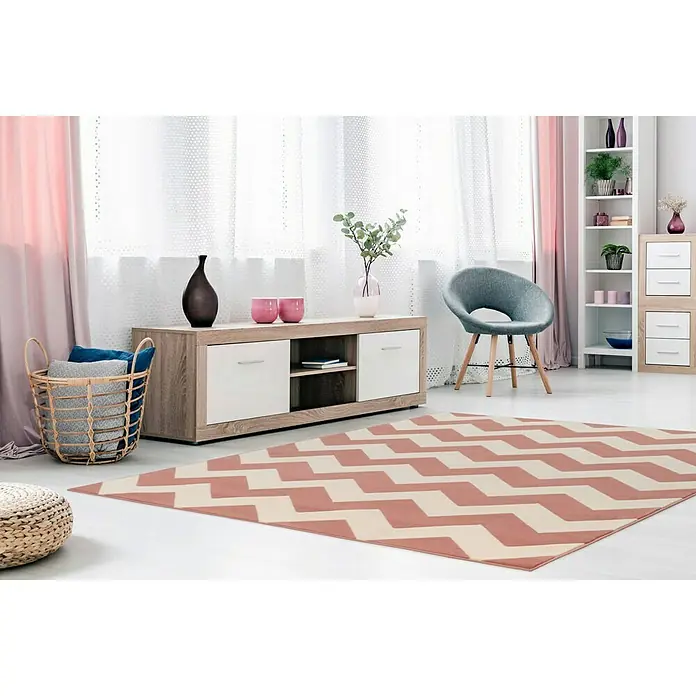 Kayoom Teppich mit Konturenschnitt Maroc - Elfenbein/Rosa, 230 x 160 cm, 100 % Polypropylen - Stimmungsaufnahme
