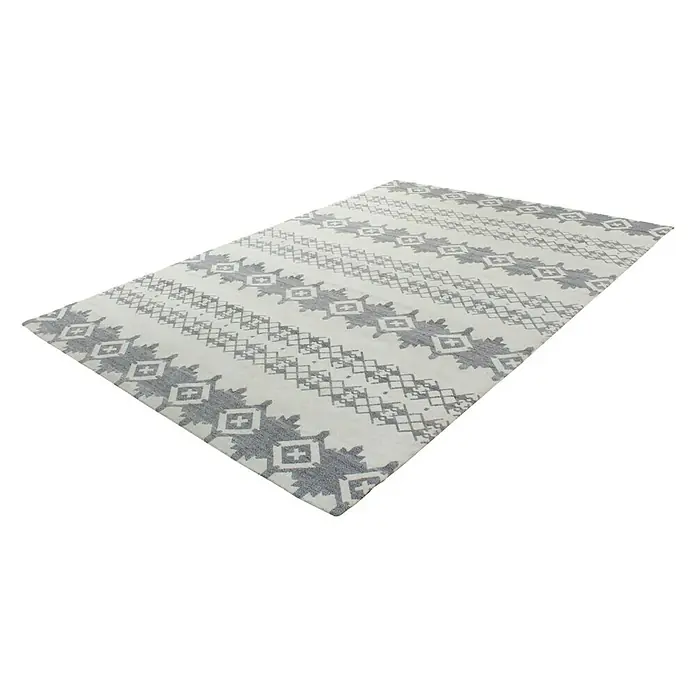 Kayoom Flachgewebeteppich Mirage - Grau/Elfenbein, 230 x 160 cm, 80 % Wolle, 20 % Viskose - Linke Seitenansicht