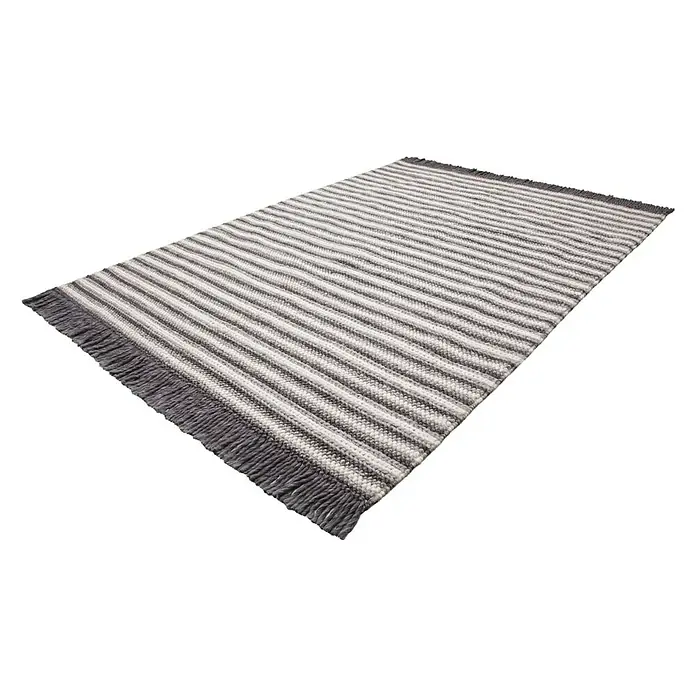 Kayoom Fransenteppich I - Natur/Schwarz, 290 x 200 cm, 75 % Neuseelandwolle, 25 % Viskose - Linke Seitenansicht