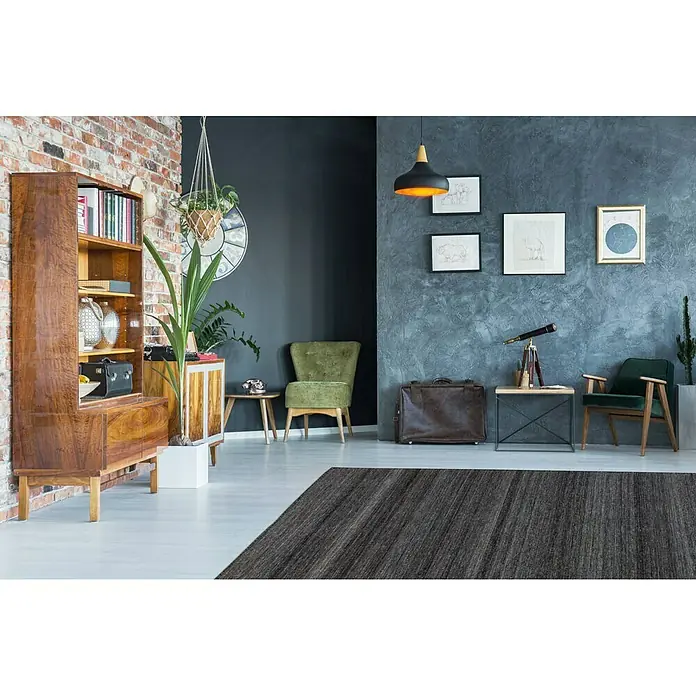 Kayoom Flachgewebeteppich Phönix - Anthrazit, 170 x 120 cm, 75 % Wolle, 20 % Baumwolle, 5 % Polyester - Stimmungsaufnahme