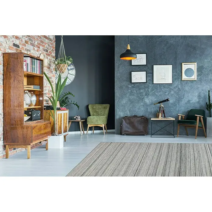 Kayoom Flachgewebeteppich Phönix - Grau, 230 x 160 cm, 75 % Wolle, 20 % Baumwolle, 5 % Polyester - Stimmungsaufnahme