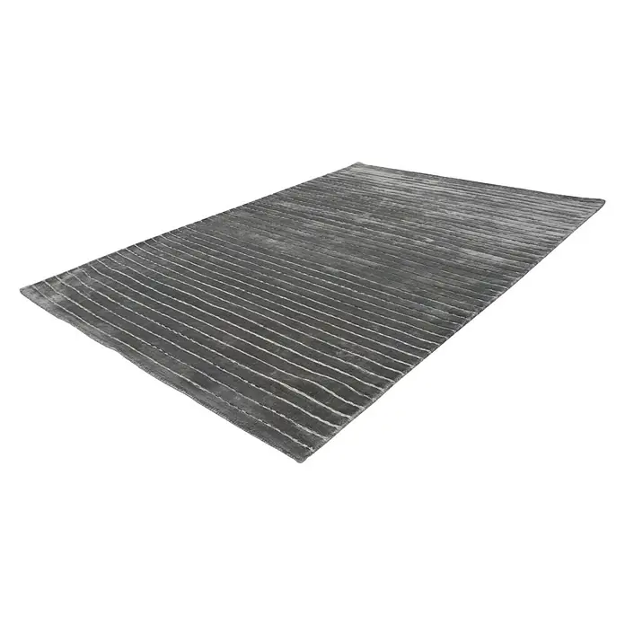 Kayoom Kurzflorteppich Prime - Silber, 150 x 80 cm, 70 % Viskose, 30 % Wolle - Linke Seitenansicht