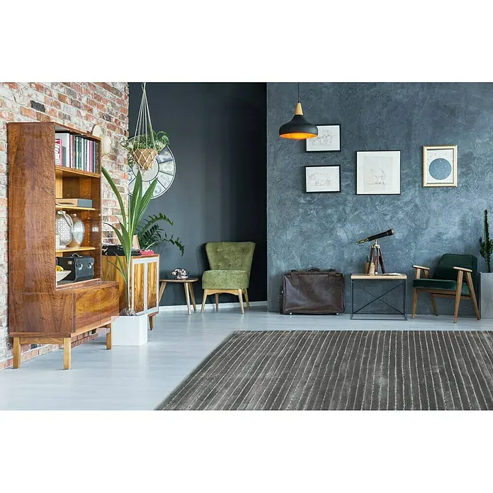 Kayoom Kurzflorteppich Prime - Silber, 150 x 80 cm, 70 % Viskose, 30 % Wolle - Stimmungsaufnahme