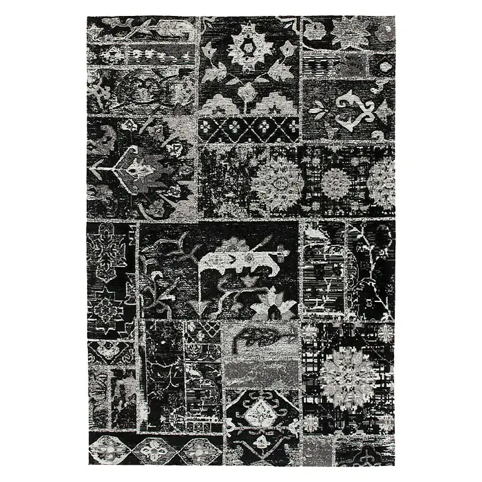 Kayoom Flachgewebeteppich River 150 - Schwarz/Grau, 230 x 155 cm, 70 % Baumwolle, 30 % Polyester - Ansicht von oben