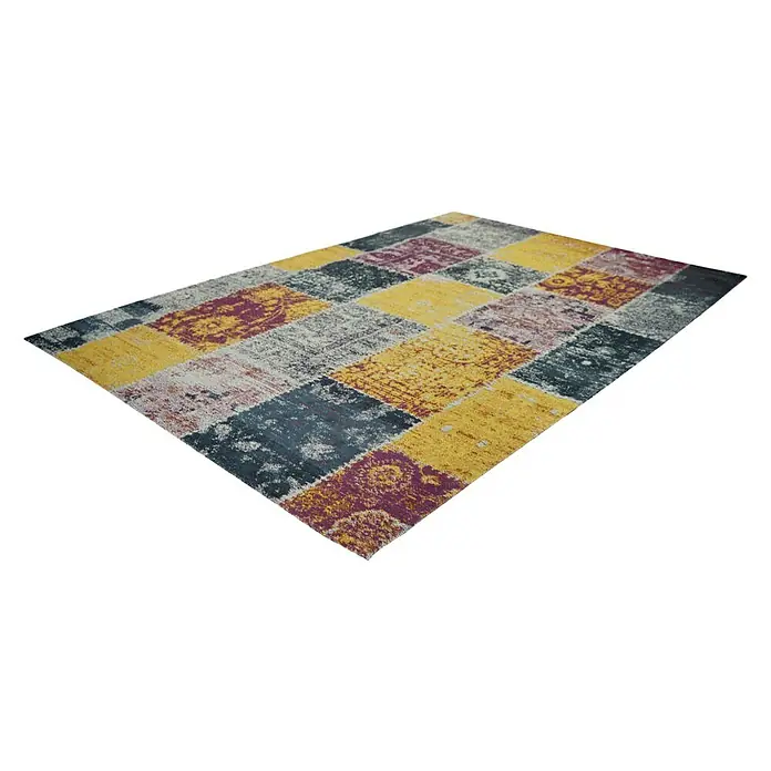 Kayoom Flachgewebeteppich Solitaire 310 - Gelb/Rot/Grau, 290 x 200 cm, 100 % Baumwolle - Linke Seitenansicht