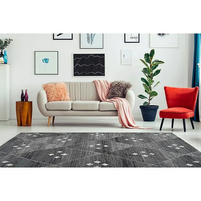 Kayoom Kurzflorteppich Vancouver - Grau, 170 x 120 cm, 100 % Polypropylen - Stimmungsaufnahme