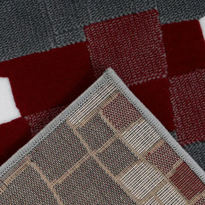 Kayoom Kurzflorteppich Vancouver 210 - Grau/Rot, 170 x 120 cm, 100 % Polypropylen - Detailaufnahme