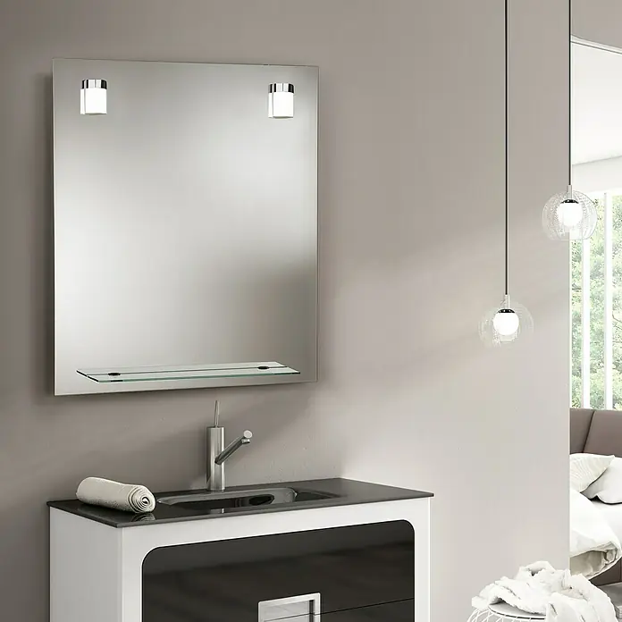 Camargue Espejo con luz LED Milan - An x Al: 60 x 75 cm, Estante de vidrio, Cromo