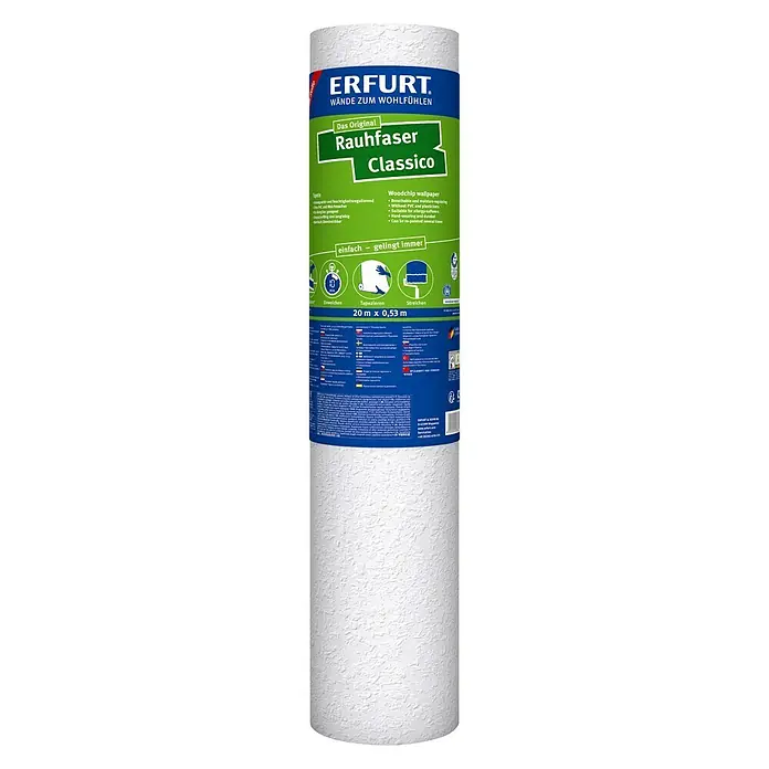 Erfurt Classico Raufasertapete - Korngröße: Mittel, 20 x 0,53 m, Weiß - Vorderansicht