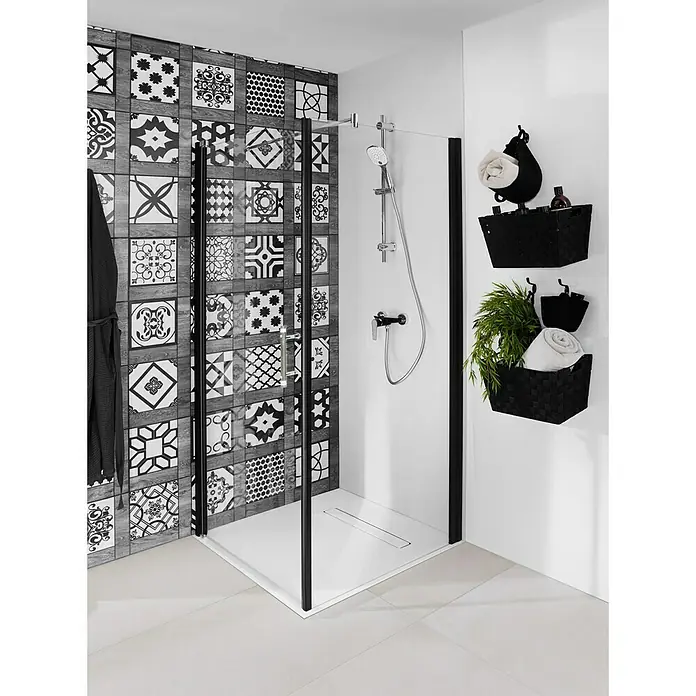 Camargue Vario Duschtür B1 - 75 x 195 cm, Beschichtet, Stärke: 6 mm, Schwarz