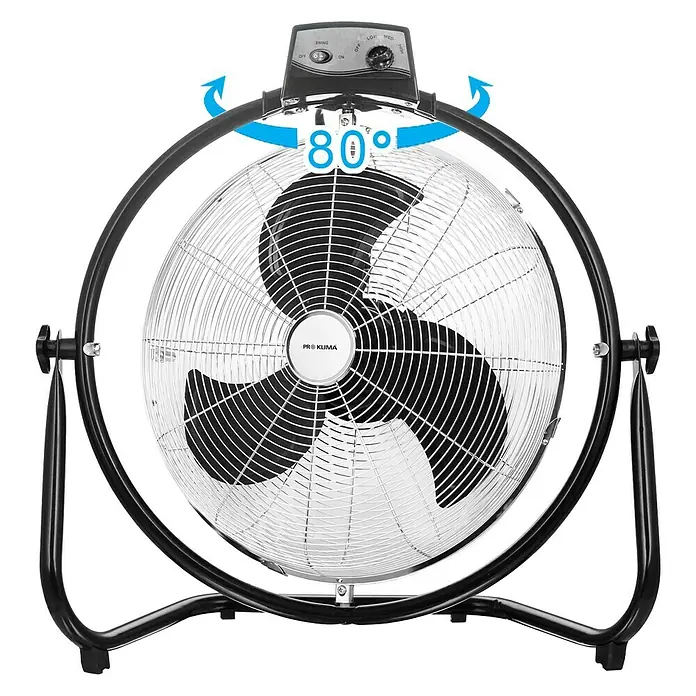 Proklima Bodenventilator - Silber/Schwarz, 45 cm, 100 W, 5.340 m³/h - Vorderansicht