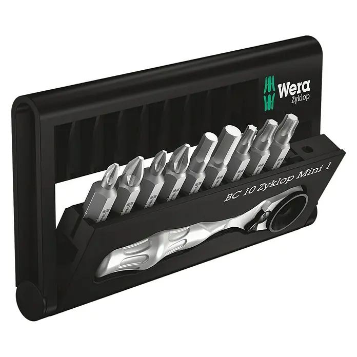 Wera Kraftform Kompakt Schrauberbit- & Ratschen-Set Zyklop Mini - 10 -tlg. - Vorderansicht