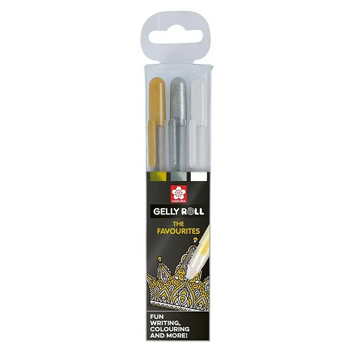 Talens Set de marcadores de efecto lacado Gelly Roll - 3 ud., Plateado, Oro y Blanco