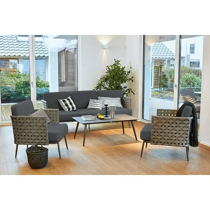 Set lounge namještaja Beltano - 4-dij., Čelik, Sigurnosno staklo, Antracit