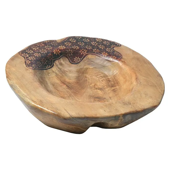 Cuenco de teca Batik - Ø x Al: 35 x 7 cm, Natural, Liso