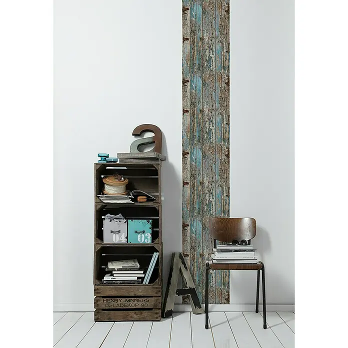 AS Creation Designpanel pop.up - Holz Vintage, Grau/Blau/Braun, 35 cm x 2,5 m - Stimmungsaufnahme