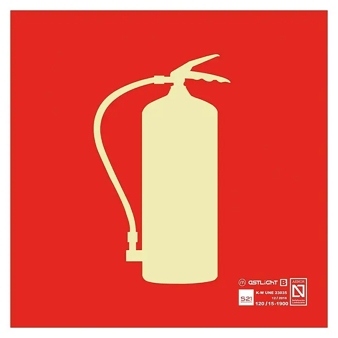 Cartel - 21 x 21 cm, Extintor de incendios, Autoadhesivo