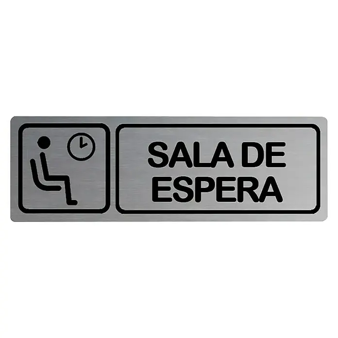 Rótulo - Plateado/Negro, Sala de espera, 18 x 5 cm
