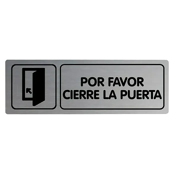 Rótulo - Plateado/Negro, Por favor, cierre la puerta, 18 x 5 cm