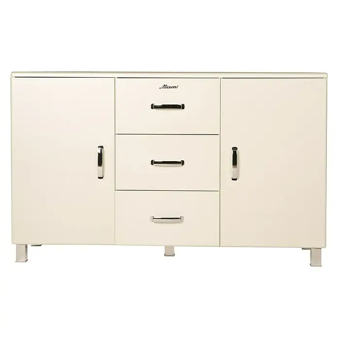 Phönix Miami Sideboard - L x B x H: 43 x 146,4 x 88,8 cm, Weiß, Anzahl Schubladen: 3 Stk., Anzahl Türen: 2 Stk. - Vorderansicht