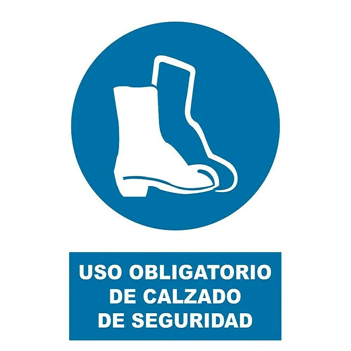 Cartel - Azul/Blanco, Uso obligatorio de calzado de seguridad, 23 x 34 cm