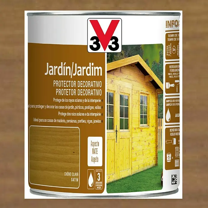 V33 Protección para madera decorativo Jardín - Roble oscuro, 750 ml, Mate