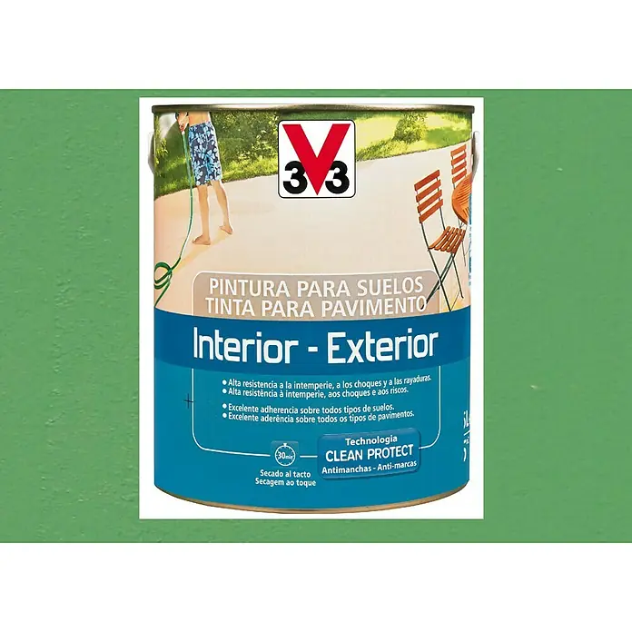 V33 Pintura para suelos Interior-Exterior - Verde, 2,5 l, Satinado