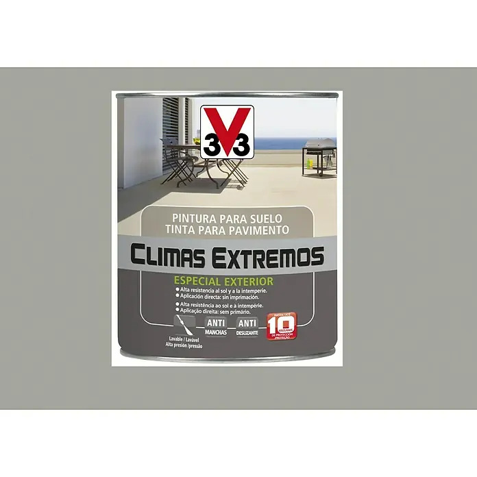 V33 Pintura para suelos Climas extremos - Gris claro, 500 ml, Satinado