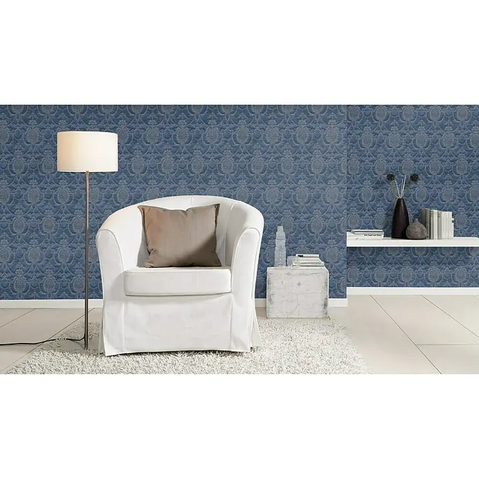 Rasch Trianon Vliestapete II - Blau, Ornament, 10,05 x 0,53 m - Stimmungsaufnahme